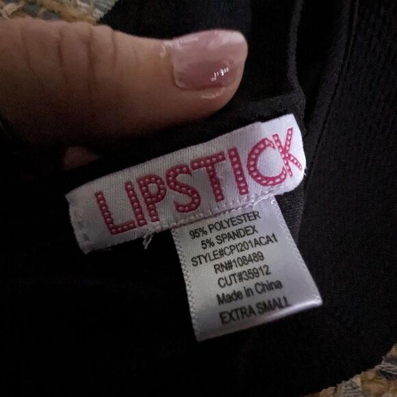 Lipstick boutique high low peplum sleeveless extra small black top Round Neck Pu - Picture 11 of 11